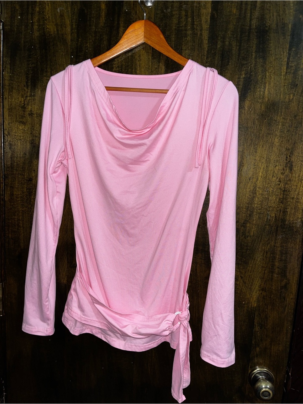 SHEIN Y2K Pink Draped Neck Top with O-Ring Side Tie